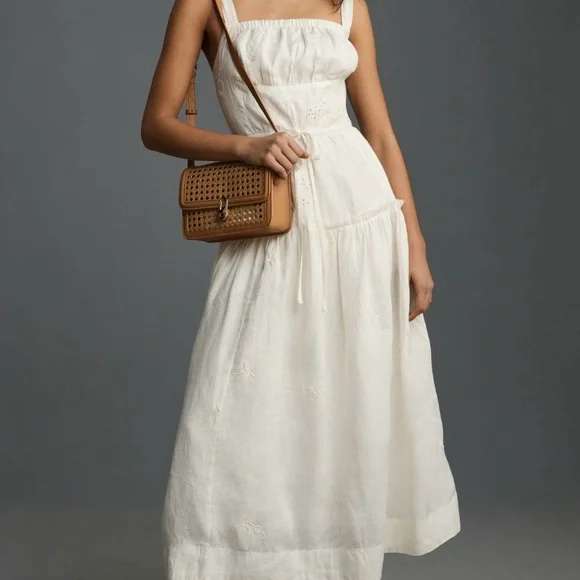 Anthropologie Linen square neckline midi dress size Medium - Picture 2 of 16